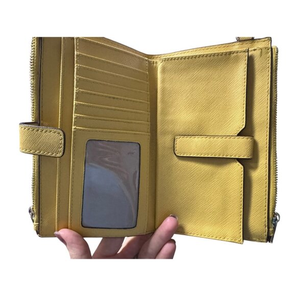 Michael Kors Yellow Saffiano Leather Double-Zip Wallet With Card Slots & ID Wind - Picture 5 of 10
